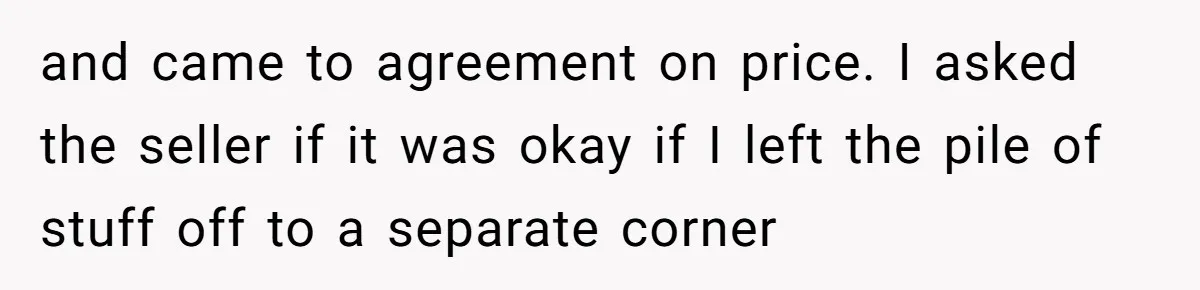 and came to agreement on price. I asked the seller if it was okay if I left the pile of stuff off to a separate corner