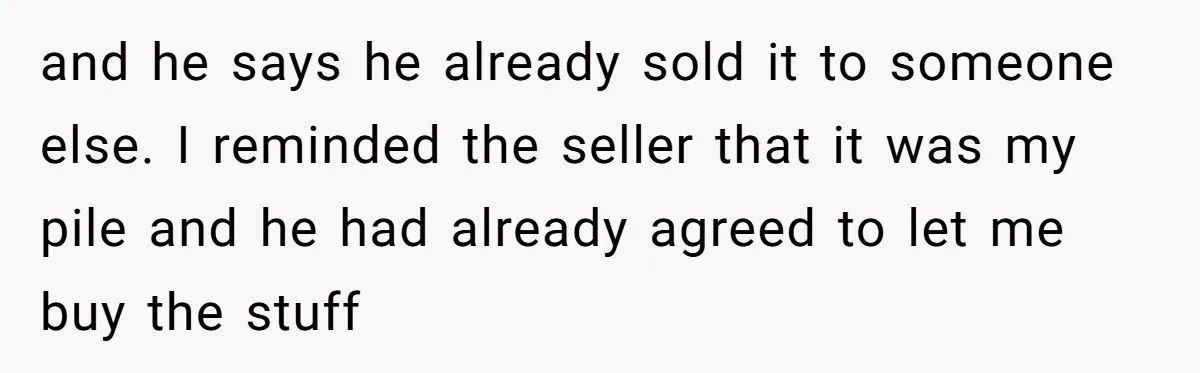 and he says he already sold it to someone else. I reminded the seller that it was my pile and he had already agreed to let me buy the stuff