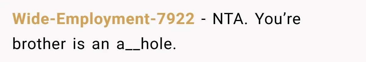 Wide-Employment-7922 − NTA. You’re brother is an a__hole.
