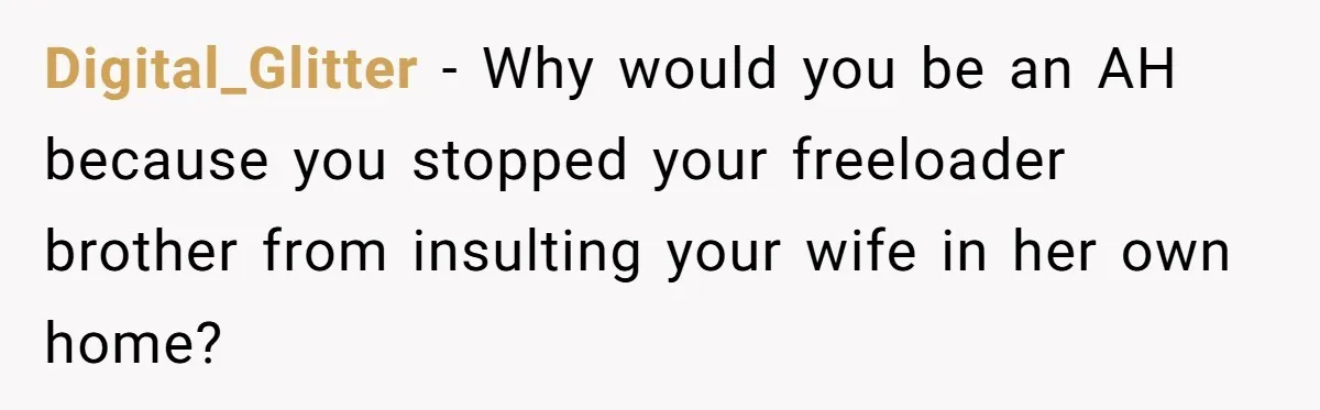 Digital_Glitter − Why would you be an AH because you stopped your freeloader brother from insulting your wife in her own home?