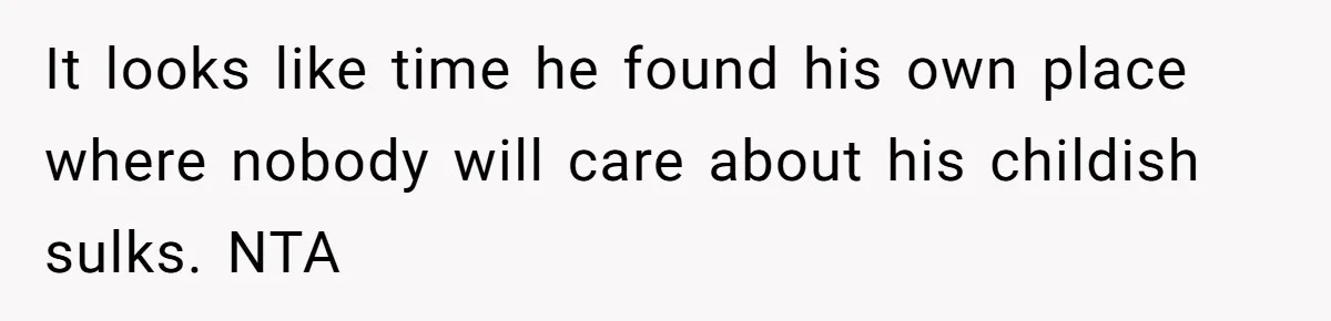 It looks like time he found his own place where nobody will care about his childish sulks. NTA