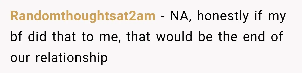 Randomthoughtsat2am − NA, honestly if my bf did that to me, that would be the end of our relationship