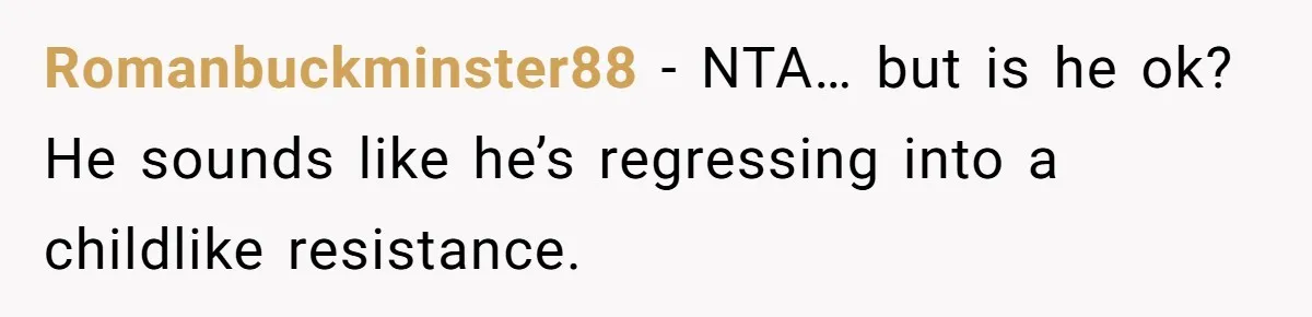 Romanbuckminster88 − NTA… but is he ok? He sounds like he’s regressing into a childlike resistance.