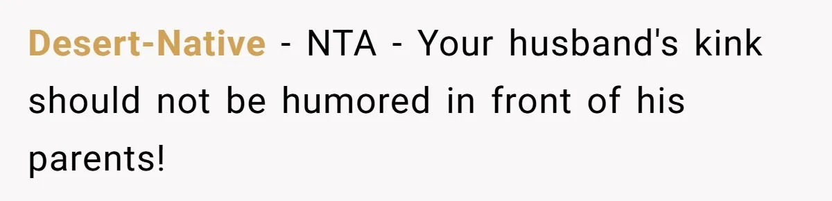 Desert-Native − NTA - Your husband's kink should not be humored in front of his parents!