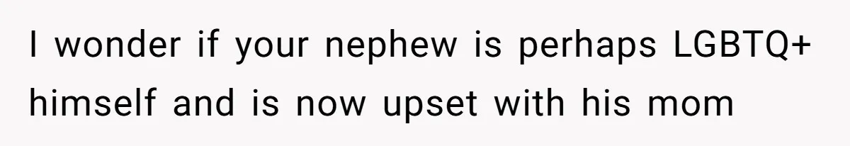 I wonder if your nephew is perhaps LGBTQ+ himself and is now upset with his mom