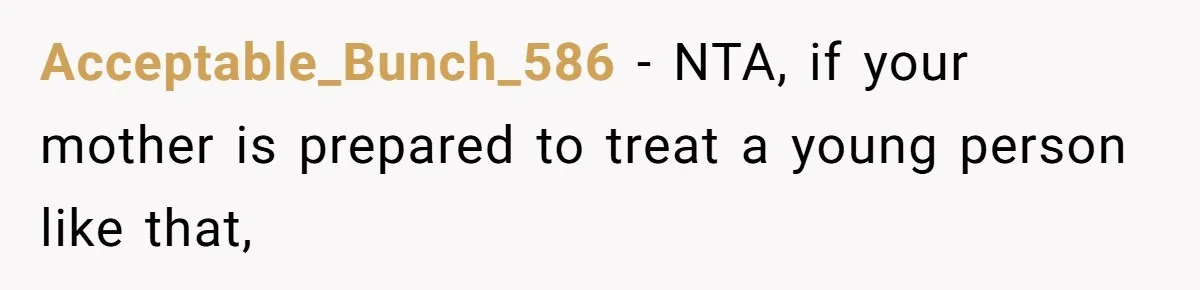 Acceptable_Bunch_586 − NTA, if your mother is prepared to treat a young person like that,