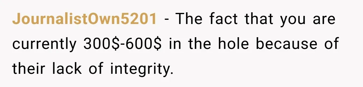 Friend Asks Group To Pay Deposits Upfront After Losing $600 On Last Trip, Friends Say She’s “Overthinking” JournalistOwn5201 − The fact that you are currently 300$-600$ in the hole because of their lack of integrity.