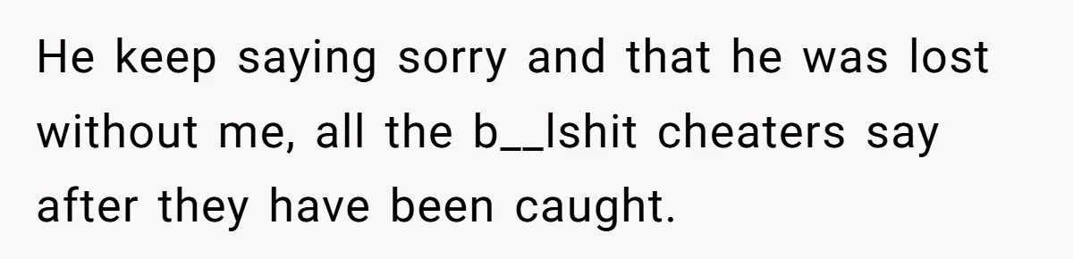 He keep saying sorry and that he was lost without me, all the b__lshit cheaters say after they have been caught.