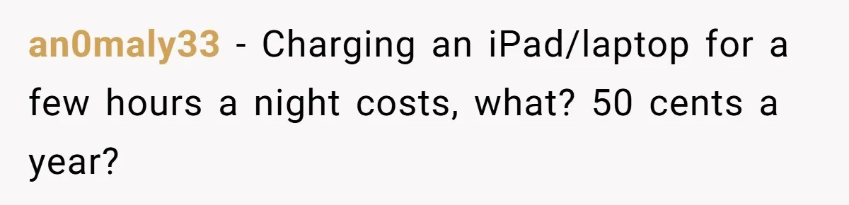 an0maly33 − Charging an iPad/laptop for a few hours a night costs, what? 50 cents a year?