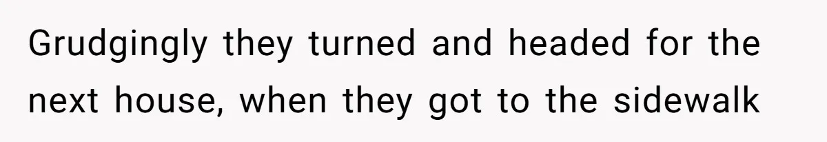 Grudgingly they turned and headed for the next house, when they got to the sidewalk