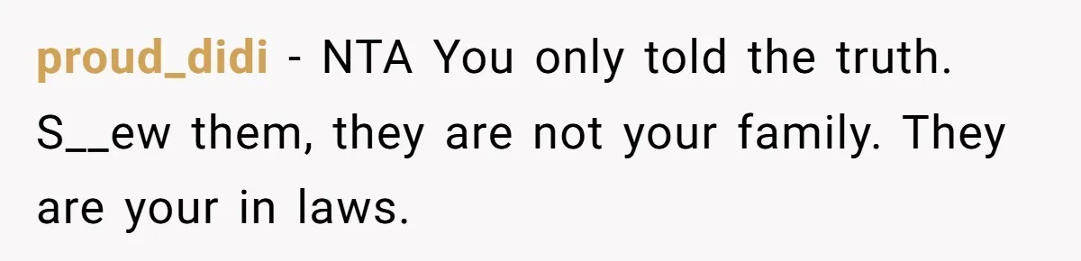 proud_didi − NTA You only told the truth. S__ew them, they are not your family. They are your in laws.