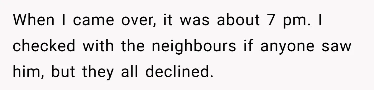 When I came over, it was about 7 pm. I checked with the neighbours if anyone saw him, but they all declined.
