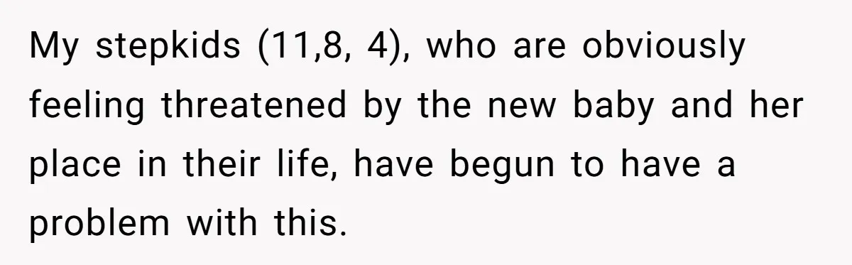 My stepkids (11,8, 4), who are obviously feeling threatened by the new baby and her place in their life, have begun to have a problem with this.