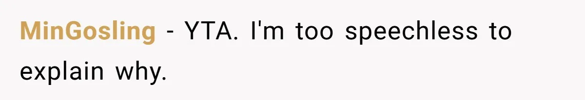 MinGosling − YTA. I'm too speechless to explain why.