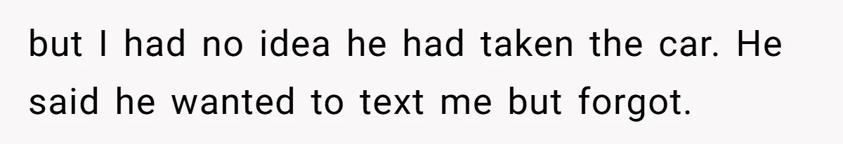 but I had no idea he had taken the car. He said he wanted to text me but forgot.