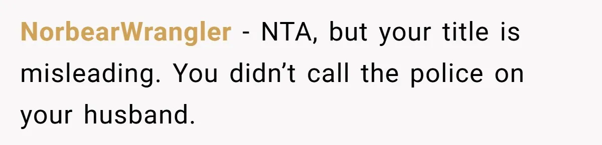 NorbearWrangler − NTA, but your title is misleading. You didn’t call the police on your husband.