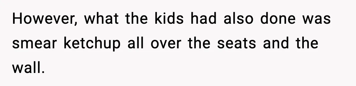 However, what the kids had also done was smear ketchup all over the seats and the wall.