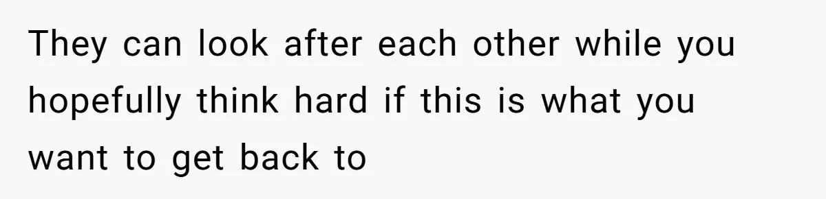 They can look after each other while you hopefully think hard if this is what you want to get back to