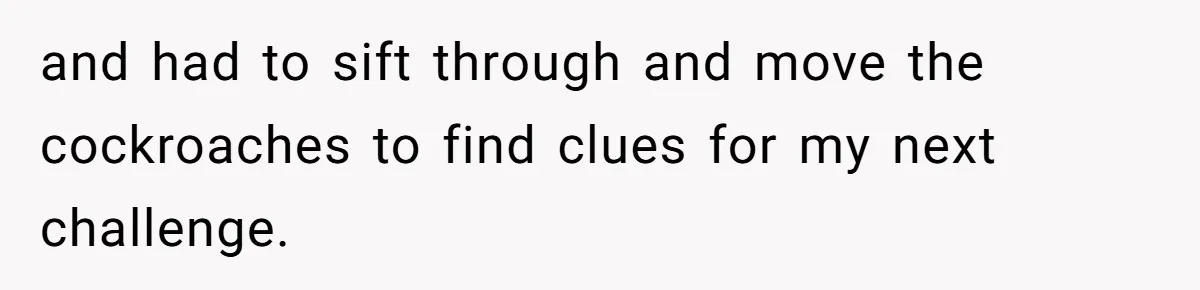 and had to sift through and move the cockroaches to find clues for my next challenge.