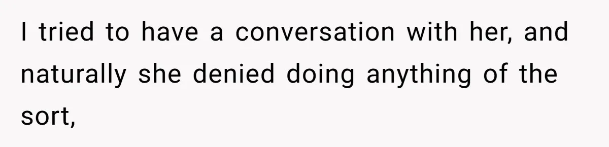 I tried to have a conversation with her, and naturally she denied doing anything of the sort,