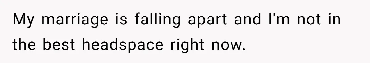 My marriage is falling apart and I'm not in the best headspace right now.