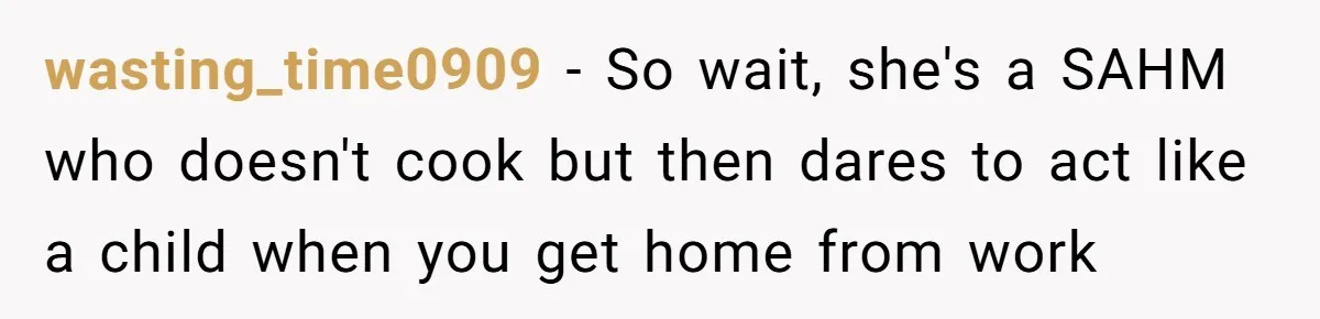 wasting_time0909 − So wait, she's a SAHM who doesn't cook but then dares to act like a child when you get home from work