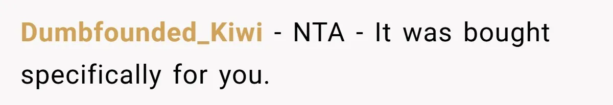 Dumbfounded_Kiwi − NTA - It was bought specifically for you.