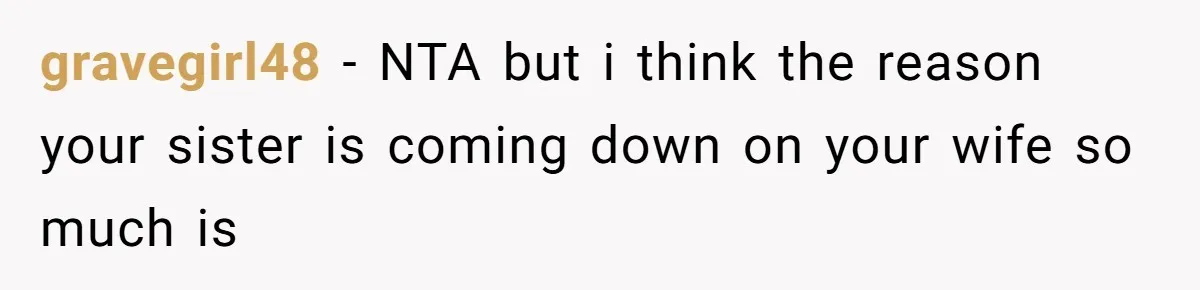 gravegirl48 − NTA but i think the reason your sister is coming down on your wife so much is