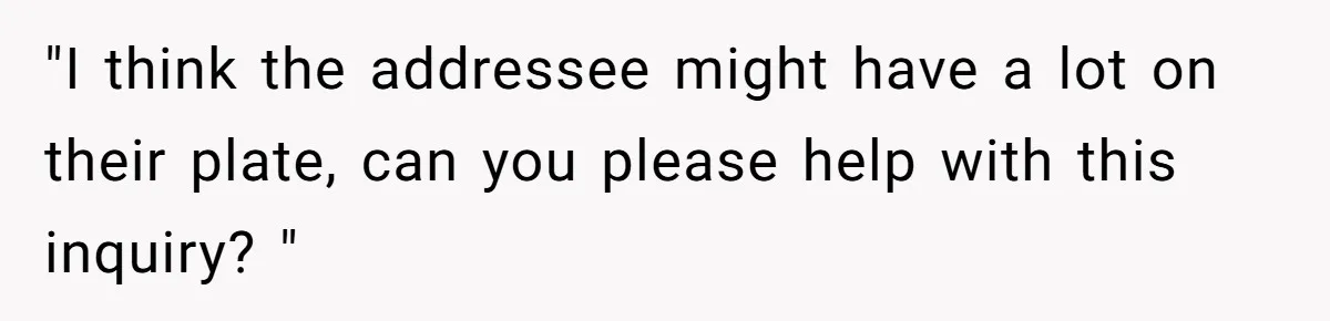 "I think the addressee might have a lot on their plate, can you please help with this inquiry? "