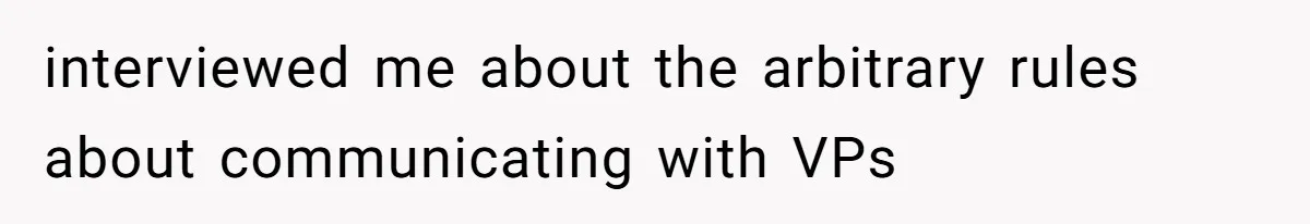 interviewed me about the arbitrary rules about communicating with VPs