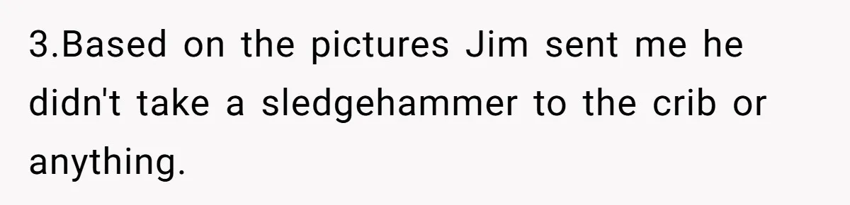 3.Based on the pictures Jim sent me he didn't take a sledgehammer to the crib or anything.