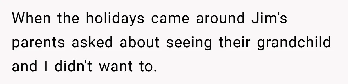 When the holidays came around Jim's parents asked about seeing their grandchild and I didn't want to.