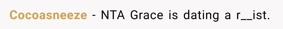 Cocoasneeze − NTA Grace is dating a r__ist.