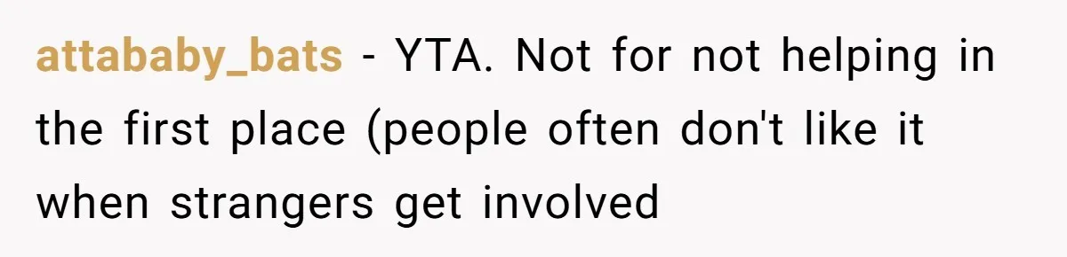 attababy_bats − YTA. Not for not helping in the first place (people often don't like it when strangers get involved