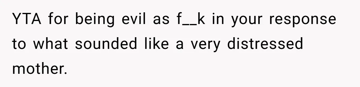 YTA for being evil as f__k in your response to what sounded like a very distressed mother.