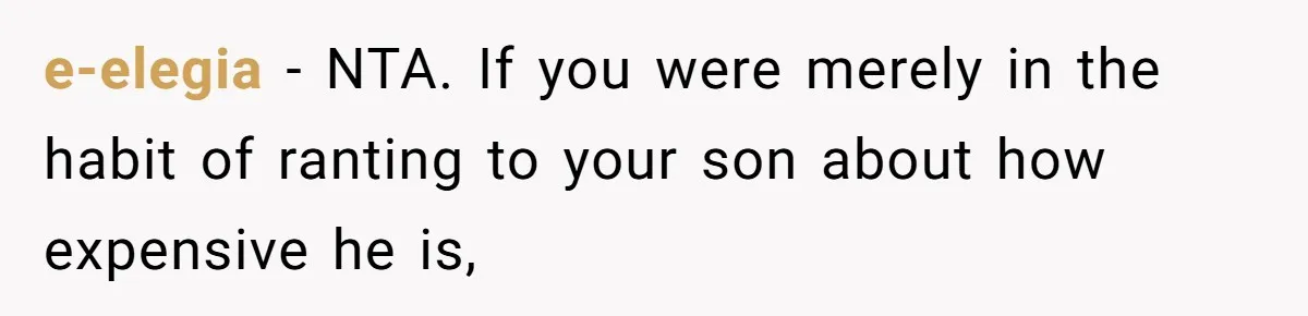 e-elegia − NTA. If you were merely in the habit of ranting to your son about how expensive he is,