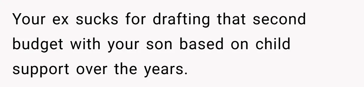 Your ex sucks for drafting that second budget with your son based on child support over the years.