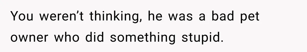 You weren’t thinking, he was a bad pet owner who did something stupid.