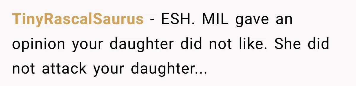 TinyRascalSaurus − ESH. MIL gave an opinion your daughter did not like. She did not attack your daughter...