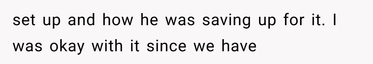 set up and how he was saving up for it. I was okay with it since we have