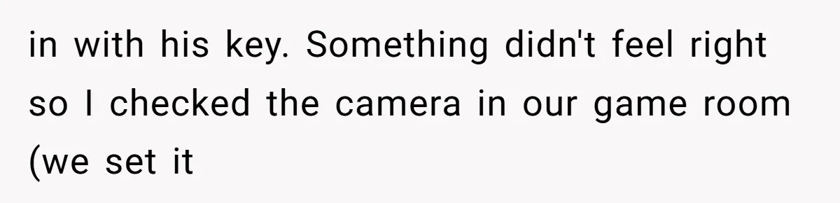 in with his key. Something didn't feel right so I checked the camera in our game room (we set it
