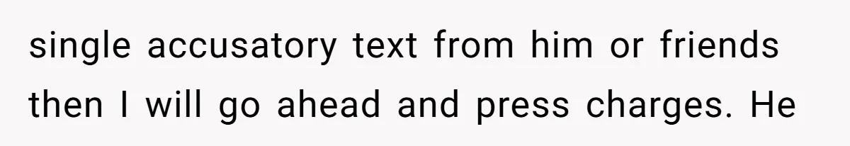 single accusatory text from him or friends then I will go ahead and press charges. He