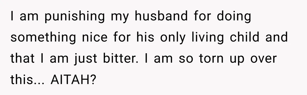 I am punishing my husband for doing something nice for his only living child and that I am just bitter. I am so torn up over this... AITAH?