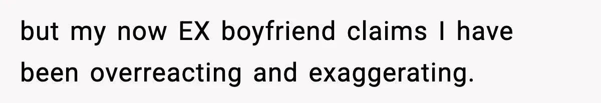 but my now EX boyfriend claims I have been overreacting and exaggerating.