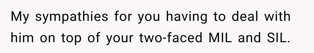 Woman Babysits SIL’s Kids For Free, Then Sees Texts Calling Her “Annoying” And Refuses To Help Again My sympathies for you having to deal with him on top of your two-faced MIL and SIL.