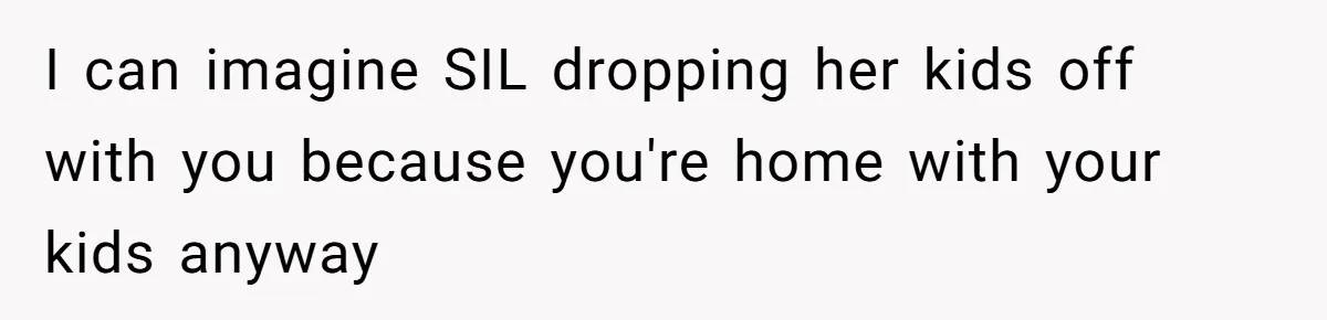 Woman Babysits SIL’s Kids For Free, Then Sees Texts Calling Her “Annoying” And Refuses To Help Again I can imagine SIL dropping her kids off with you because you're home with your kids anyway