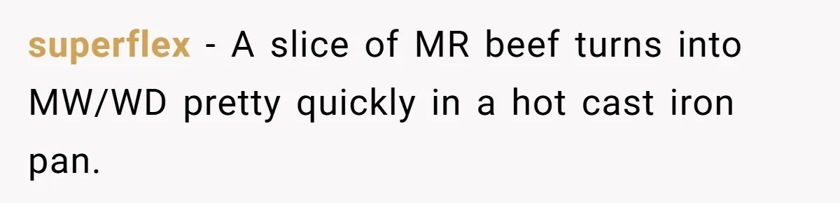 superflex − A slice of MR beef turns into MW/WD pretty quickly in a hot cast iron pan.