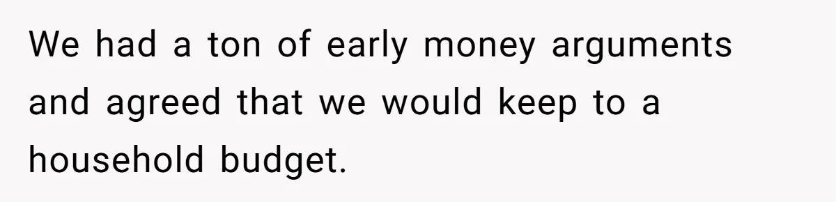 We had a ton of early money arguments and agreed that we would keep to a household budget.