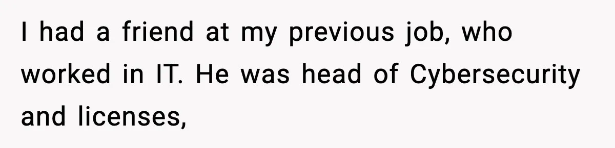 I had a friend at my previous job, who worked in IT. He was head of Cybersecurity and licenses,