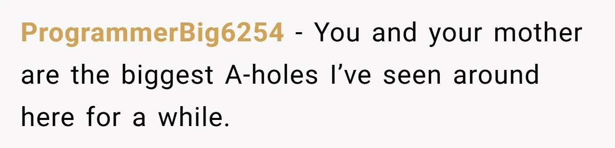 ProgrammerBig6254 − You and your mother are the biggest A-holes I’ve seen around here for a while.